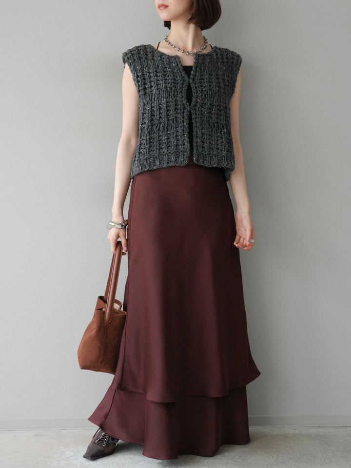 [予約]サテンフリルスカート/ブラウン