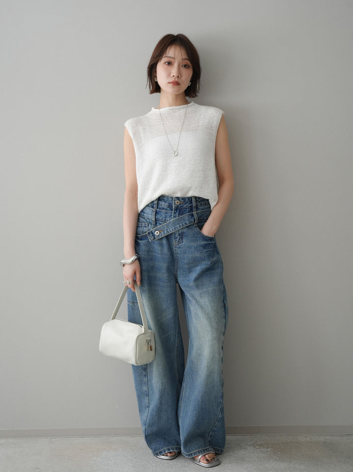 [予約]ノースリーブリネンタッチシアーニットプルオーバー/white