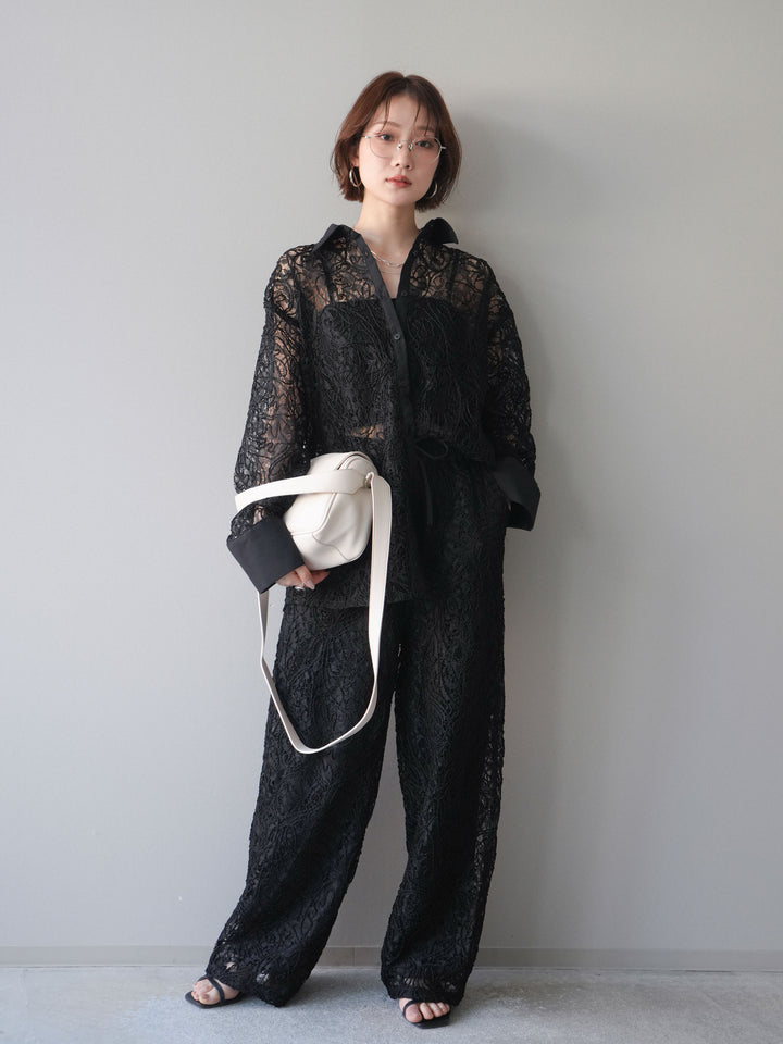 [SET]シアーコードレースオーバーシャツ+シアーコードレースイージーパンツ(2set)