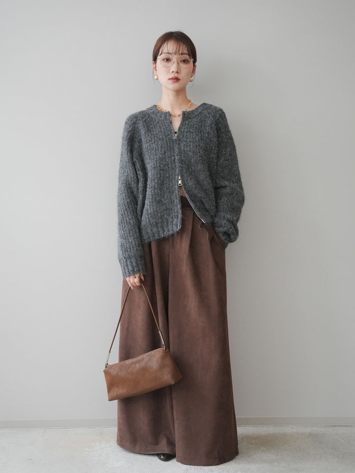 [予約]モチーフベルト付スエードタックワイドパンツ/brown