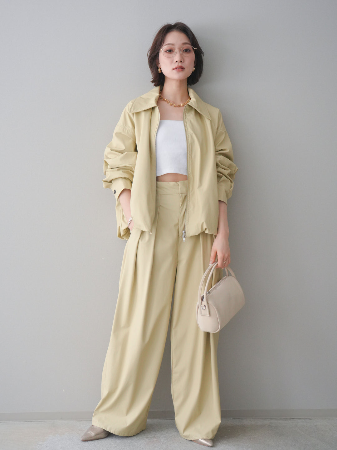 [予約]ウォッシャブルフェイクレザーバルーンジャケット/yellow