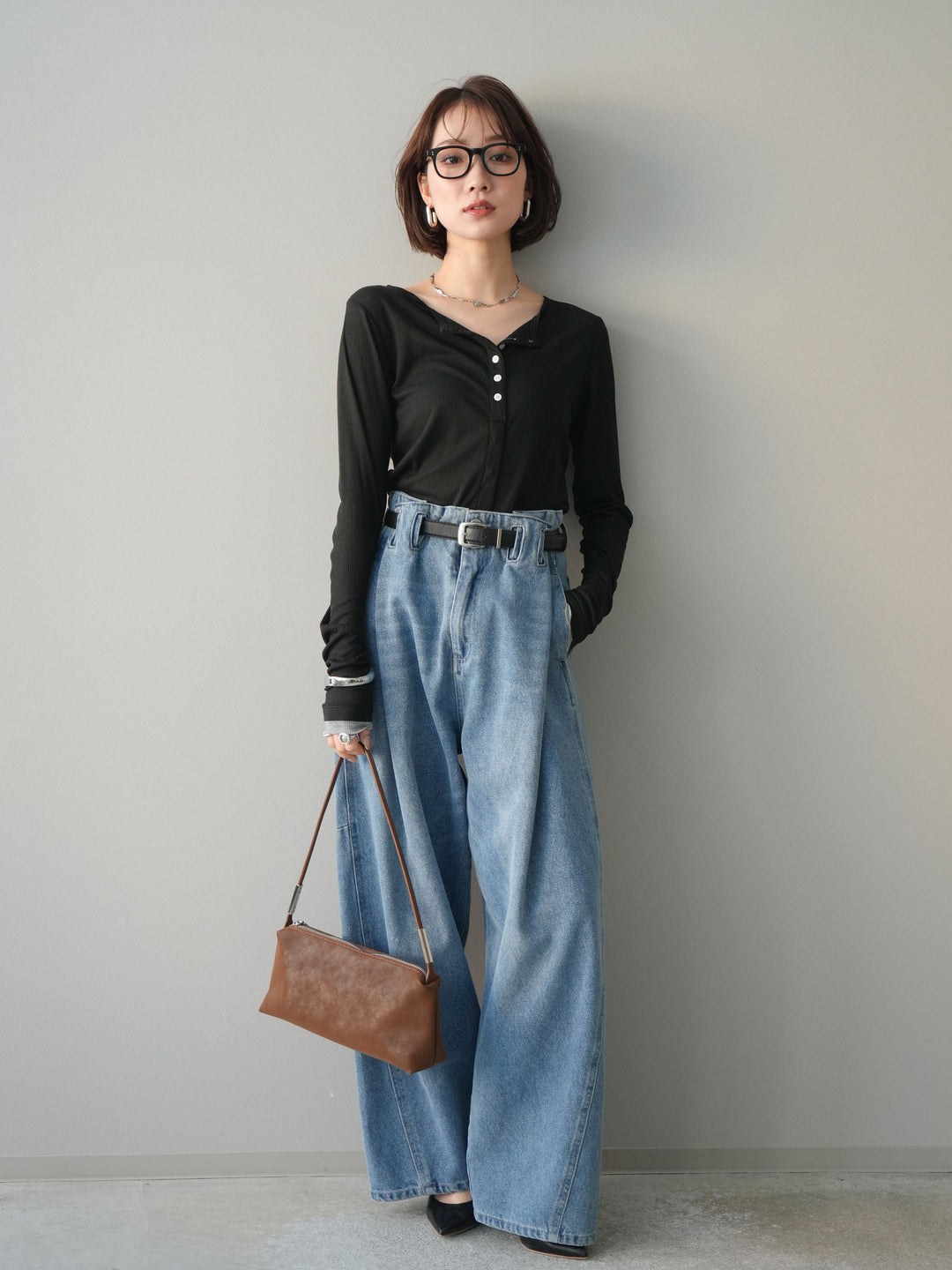 [予約]シアーリブバイカラーカーディガン/black