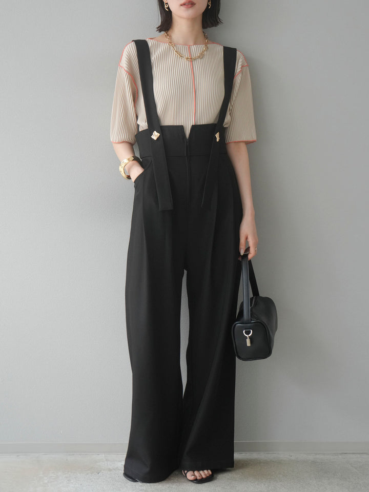 【SET】配色褶皺半袖上衣 + 配色褶皺半袖上衣 (2 件套)