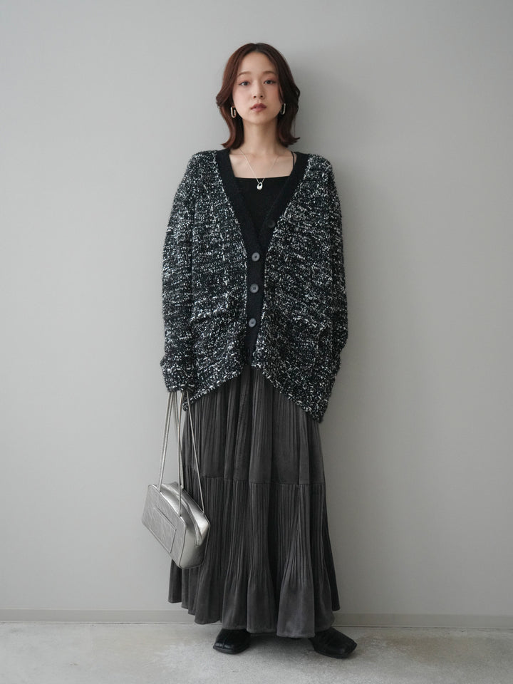 [SET]モールネップニットカーディガン+ベロアティアードワッシャースカート(2set)