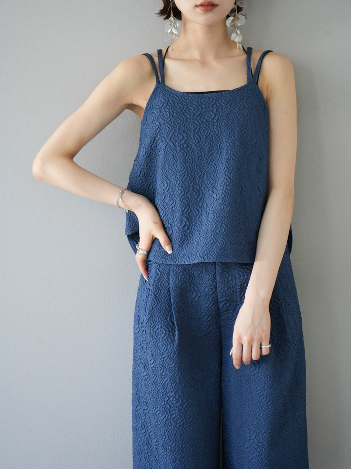 [Pre-order] Puffy Jacquard Double Strap Camisole/Blue