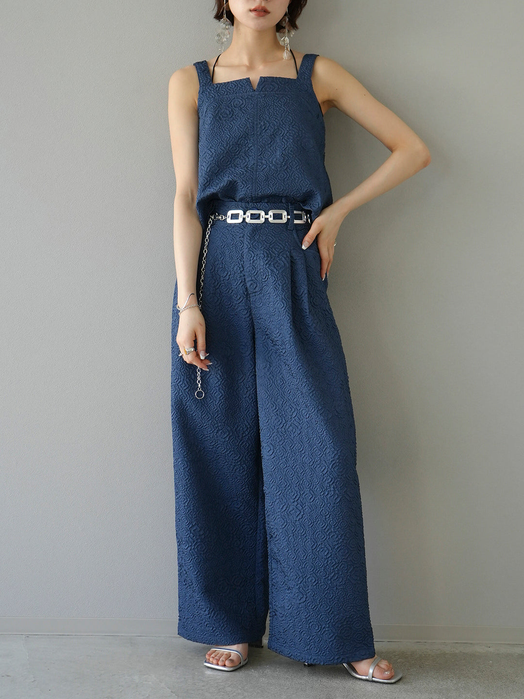 [Pre-order] Puffy jacquard wide pants/blue