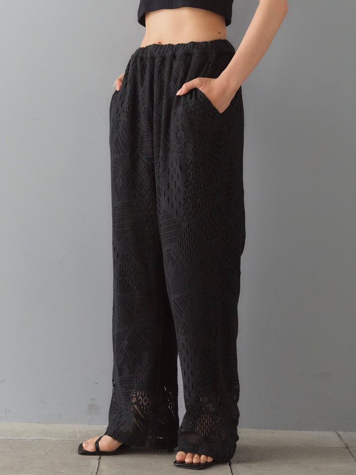 [Pre-order] Cotton lace wide pants/black