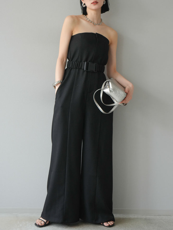 【預購】混色斜紋腰帶熊圖案工裝褲/黑色