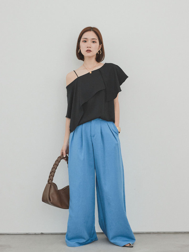 [予約]ワンショルラッフルブラウス/ブラック