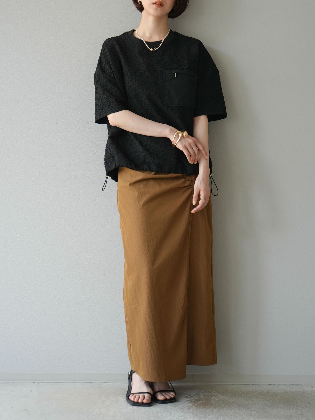 [予約]ナイロンシャーリングラップスカート/モカ