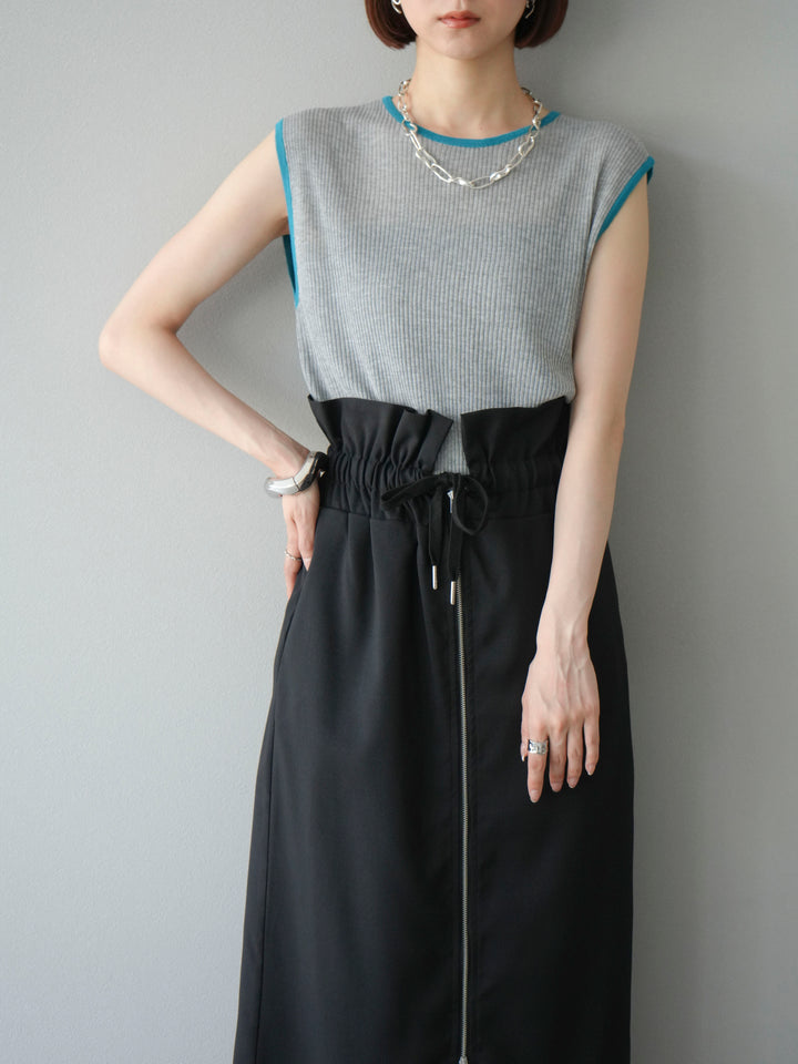 [予約]リネンタッチ配色ニットノースリーブプルオーバー/モクグレー