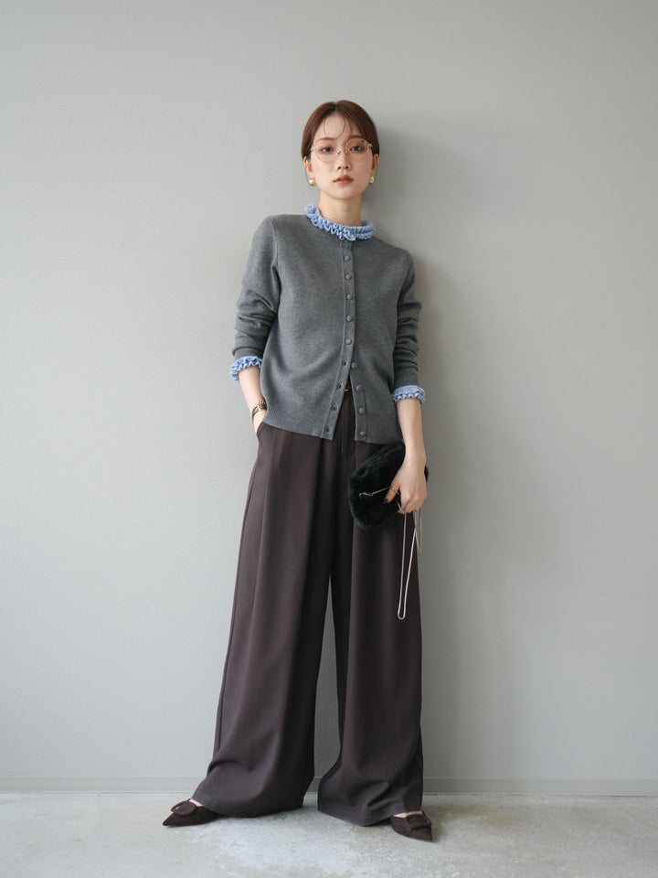 [予約]フリルデザインコンパクトニットカーディガン/グレー
