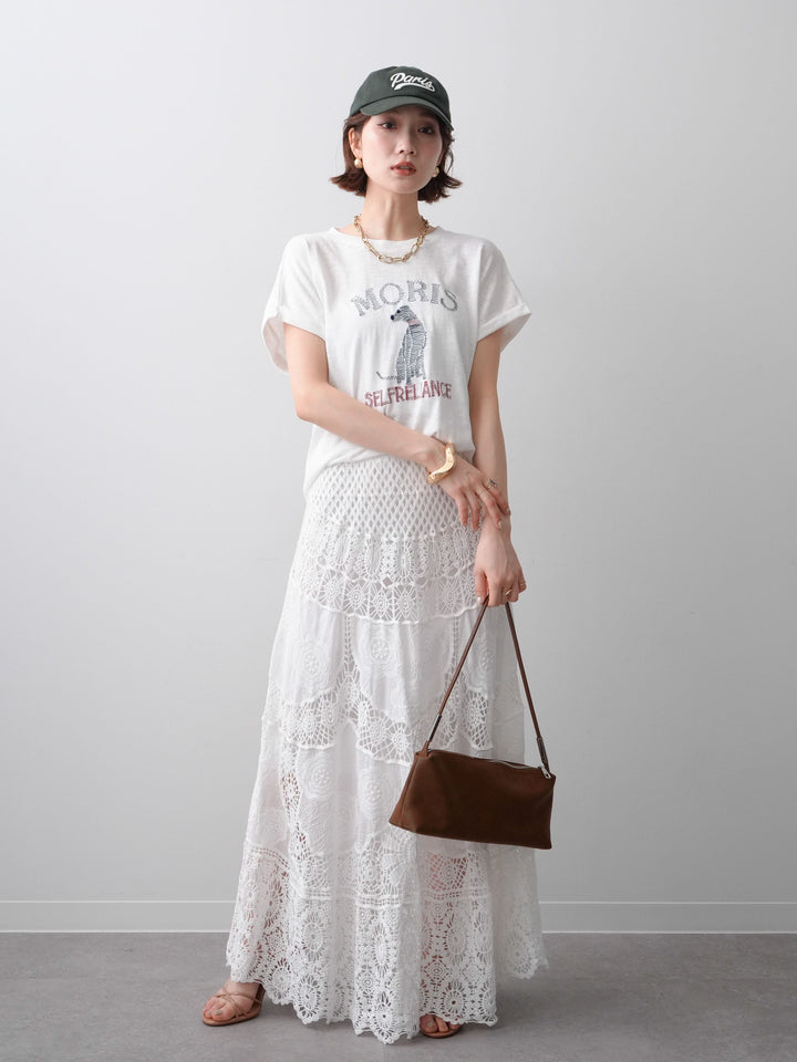 [SET]ドッグエンブロイダリーTEE+クロシェマキシスカート(2set)