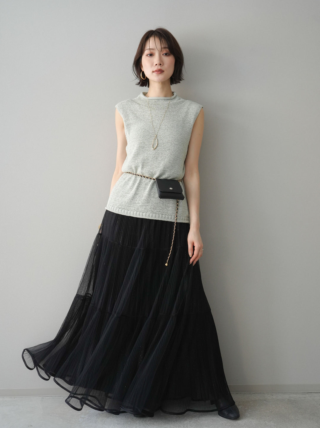 [SET]ラメプリーツレイヤードチュールロングスカート+ラメプリーツレイヤードチュールロングスカート(2set)