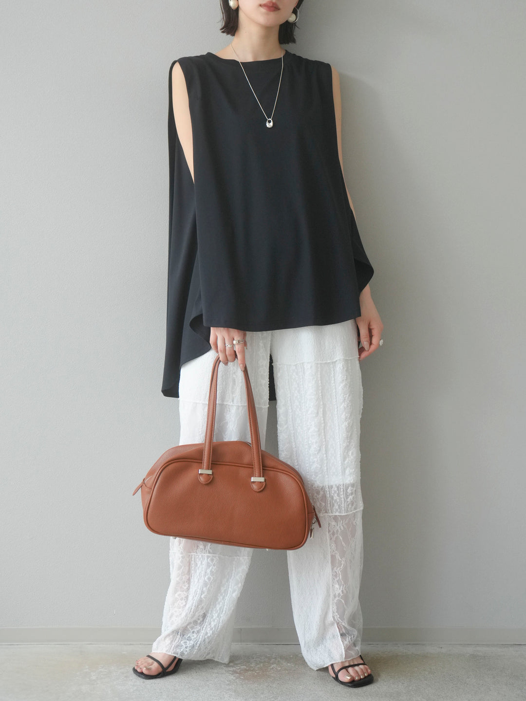 [予約]パッチワークレースワイドパンツ/ホワイト