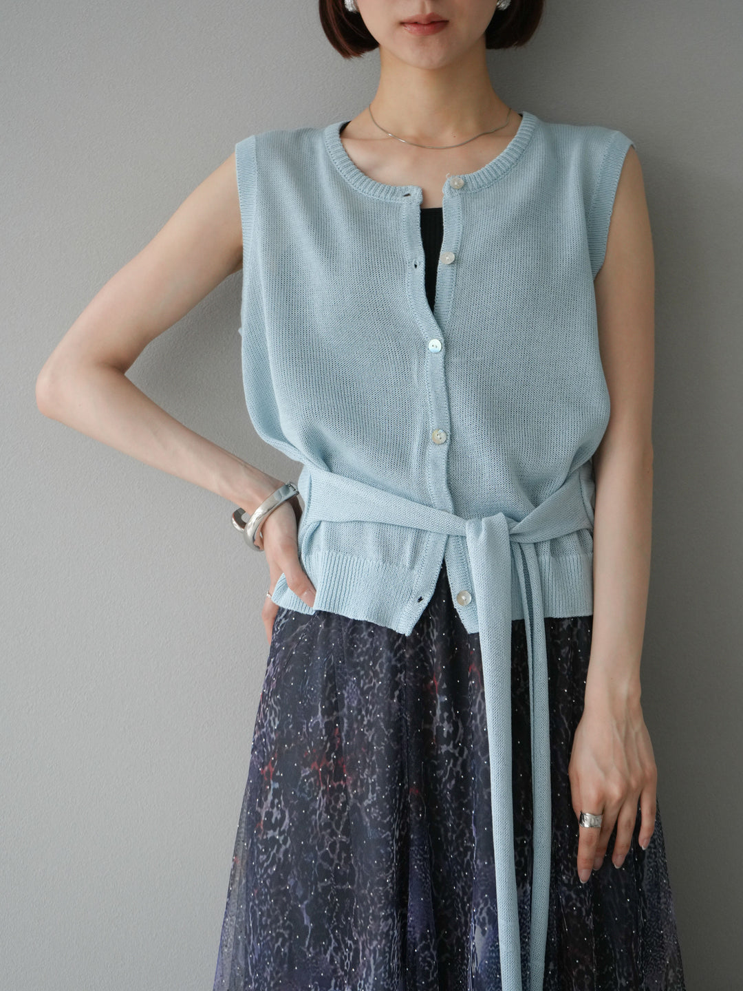 [予約]ウエストベルトニットベスト/ブルー
