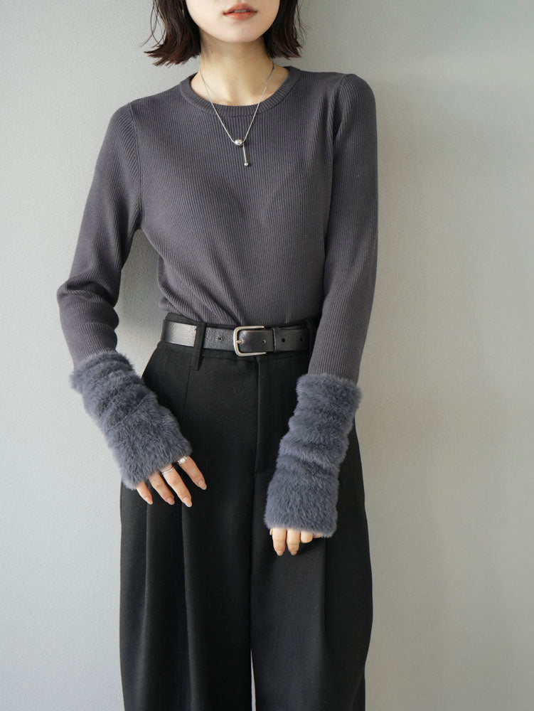 [Pre-order] Shaggy Ribbed Knit Top/Charcoal