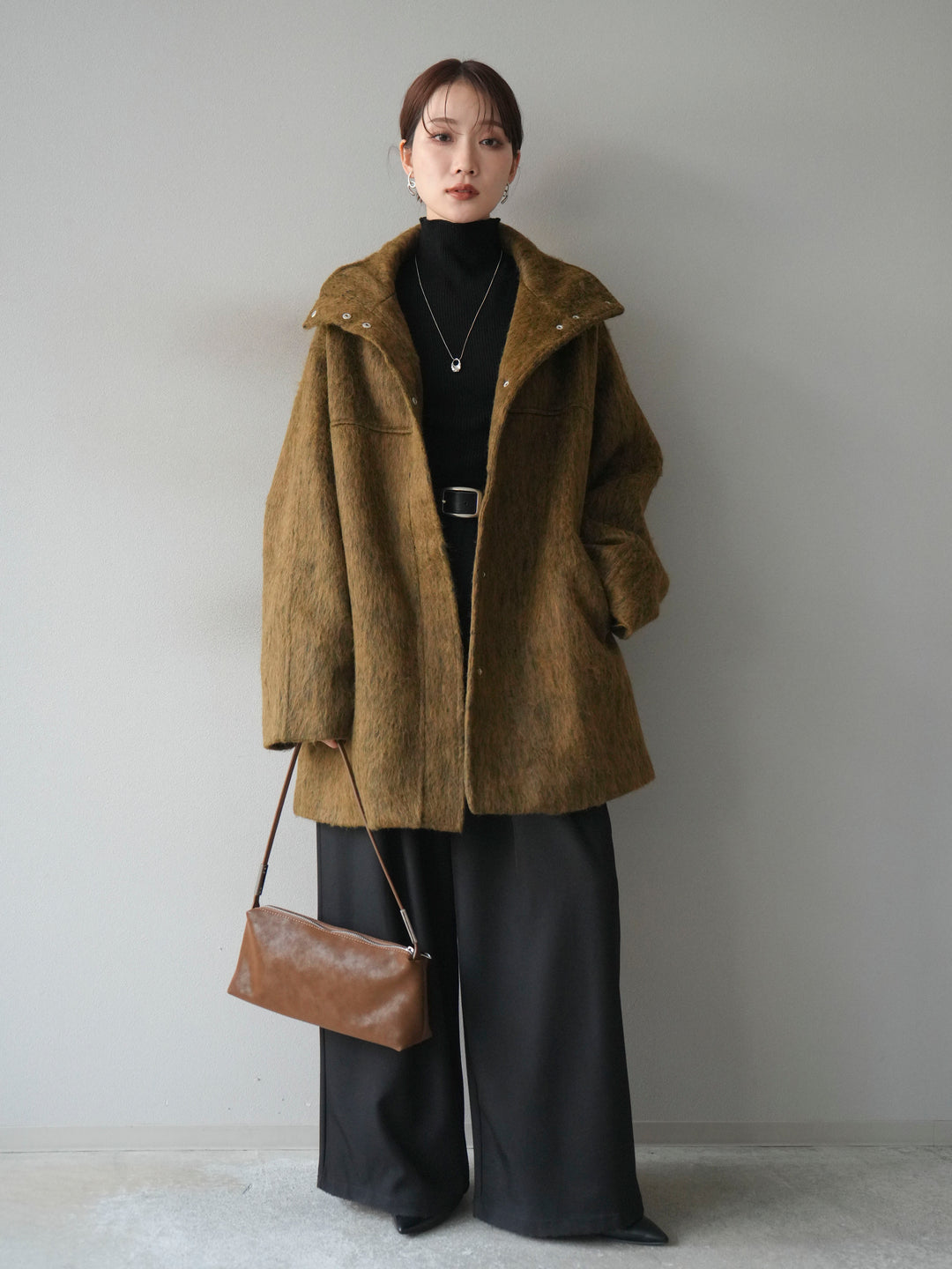 [予約]スタンドカラーシャギーコート/mustard