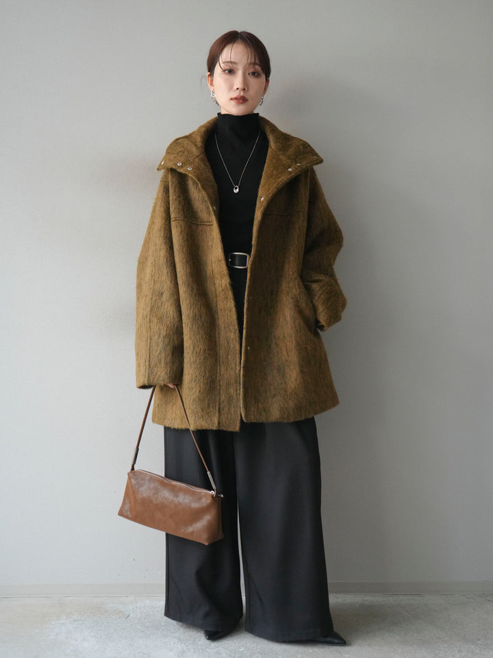 [予約]スタンドカラーシャギーコート/mustard
