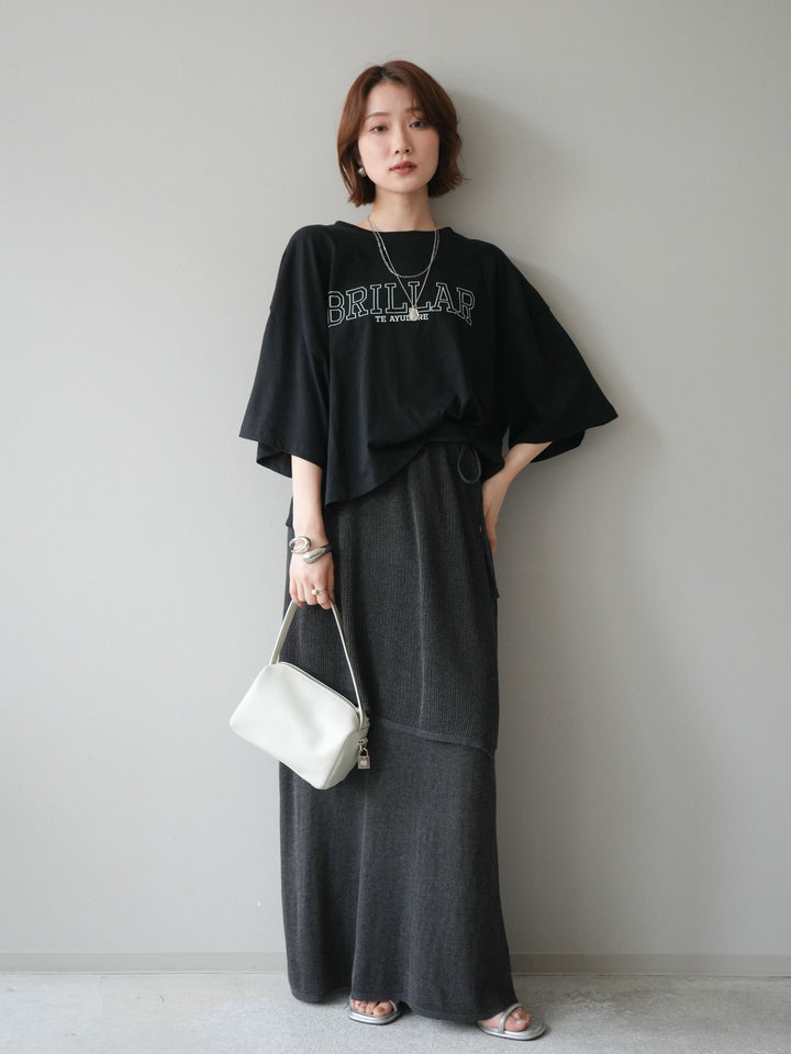 [SET]ボックスシルエットロゴTEE+レイヤードラップニットスカート(2set)