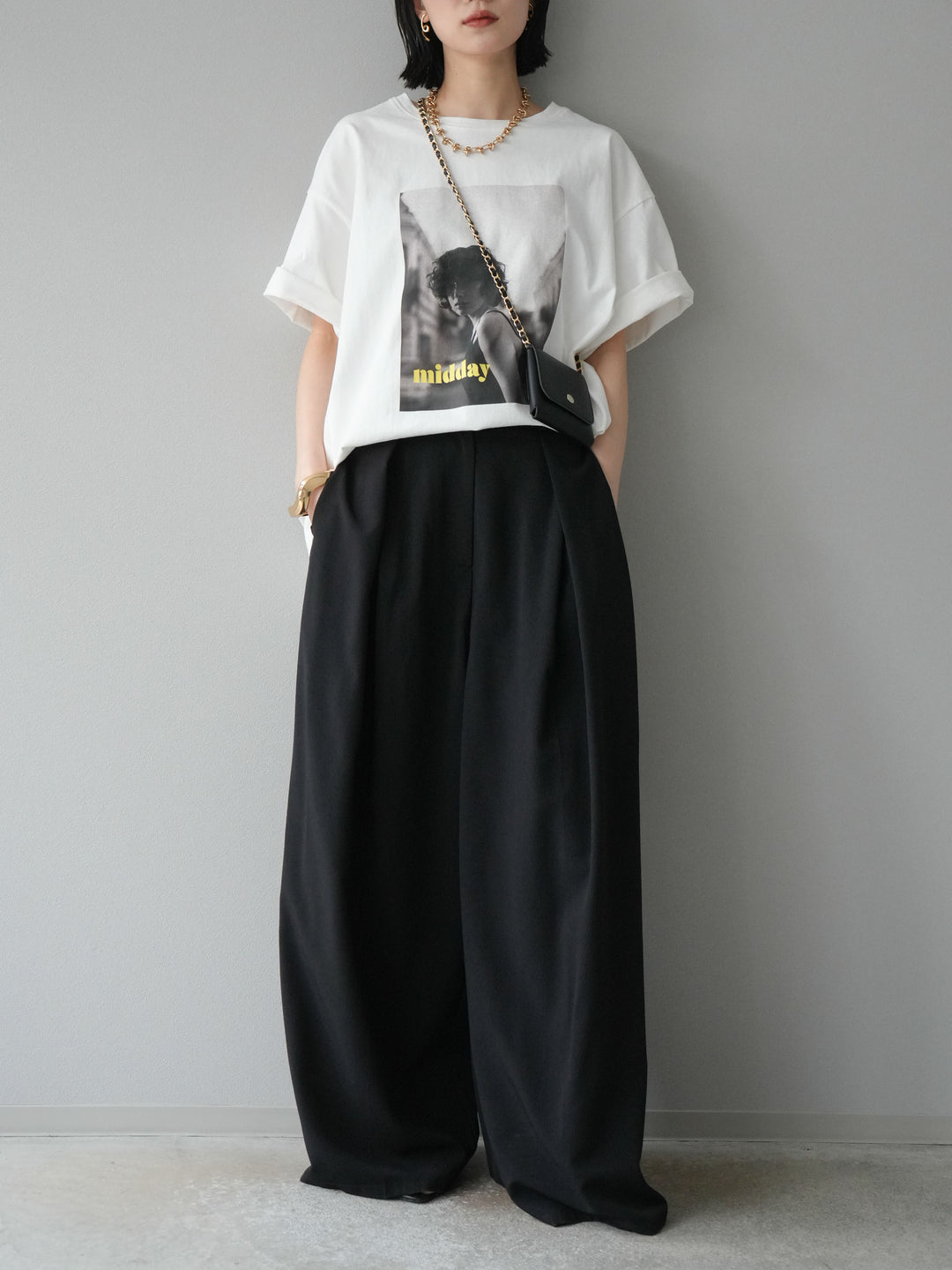 [予約]フェイクレザーチェーン付ミニポーチ/ブラック