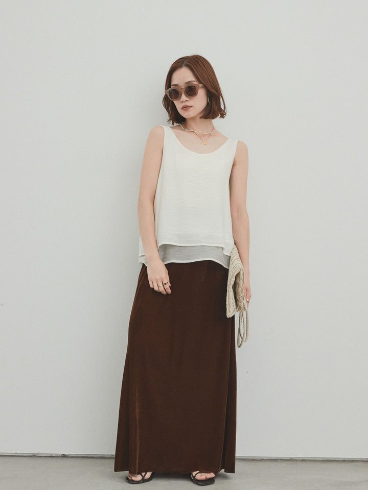 [予約]ワッシャーサテンシアーレイヤードタンクトップ/アイボリー