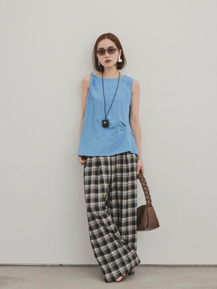 [SET] 扭紋無袖上衣配皮項鍊 + 扭紋無袖上衣配皮項鍊 (2件套)