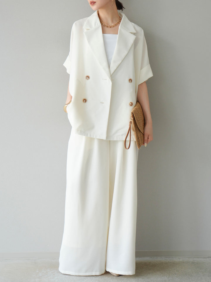 [予約]リネンライクイージーワイドパンツ/アイボリー