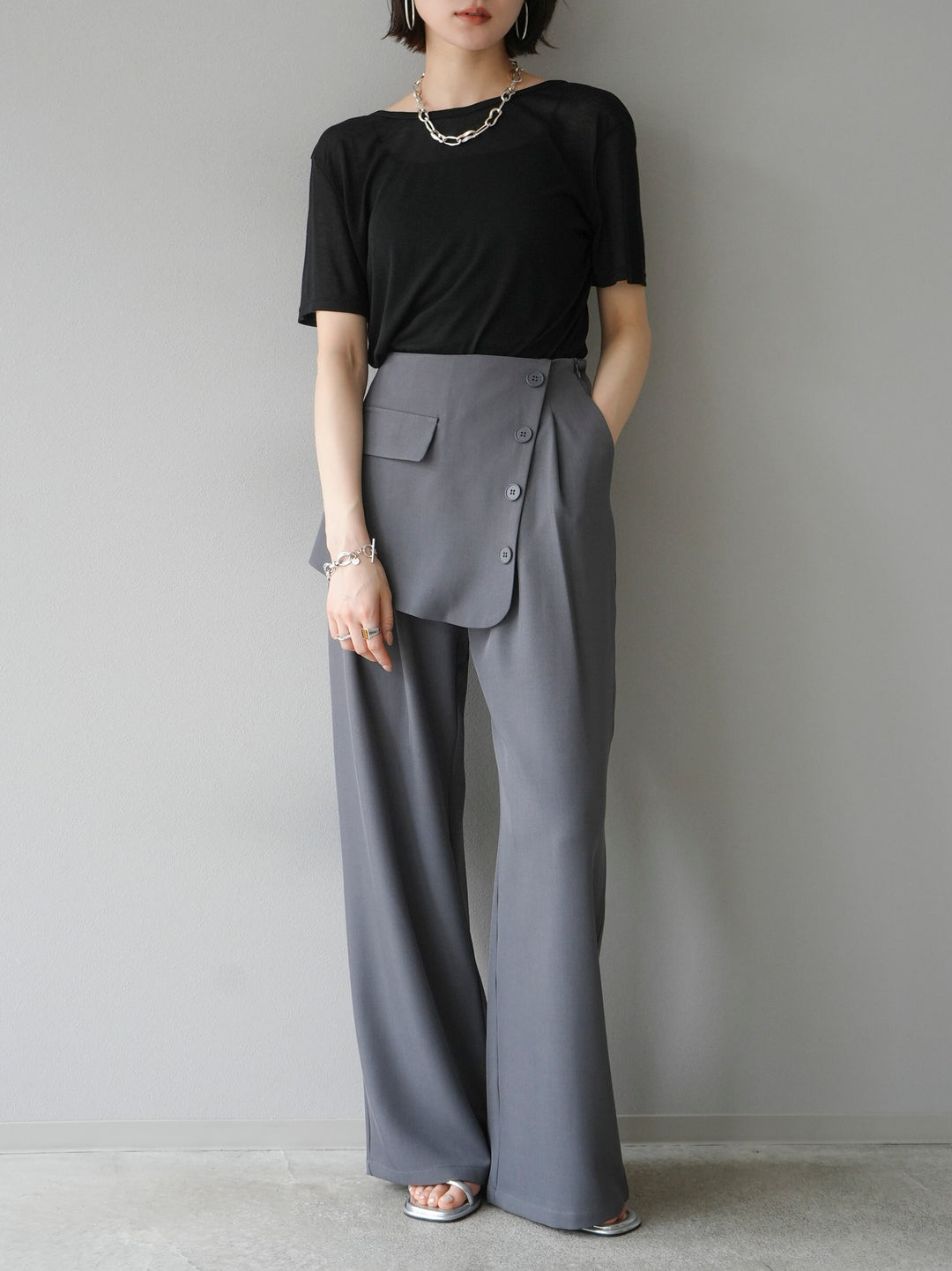 [Pre-order] Front flap slacks pants/gray