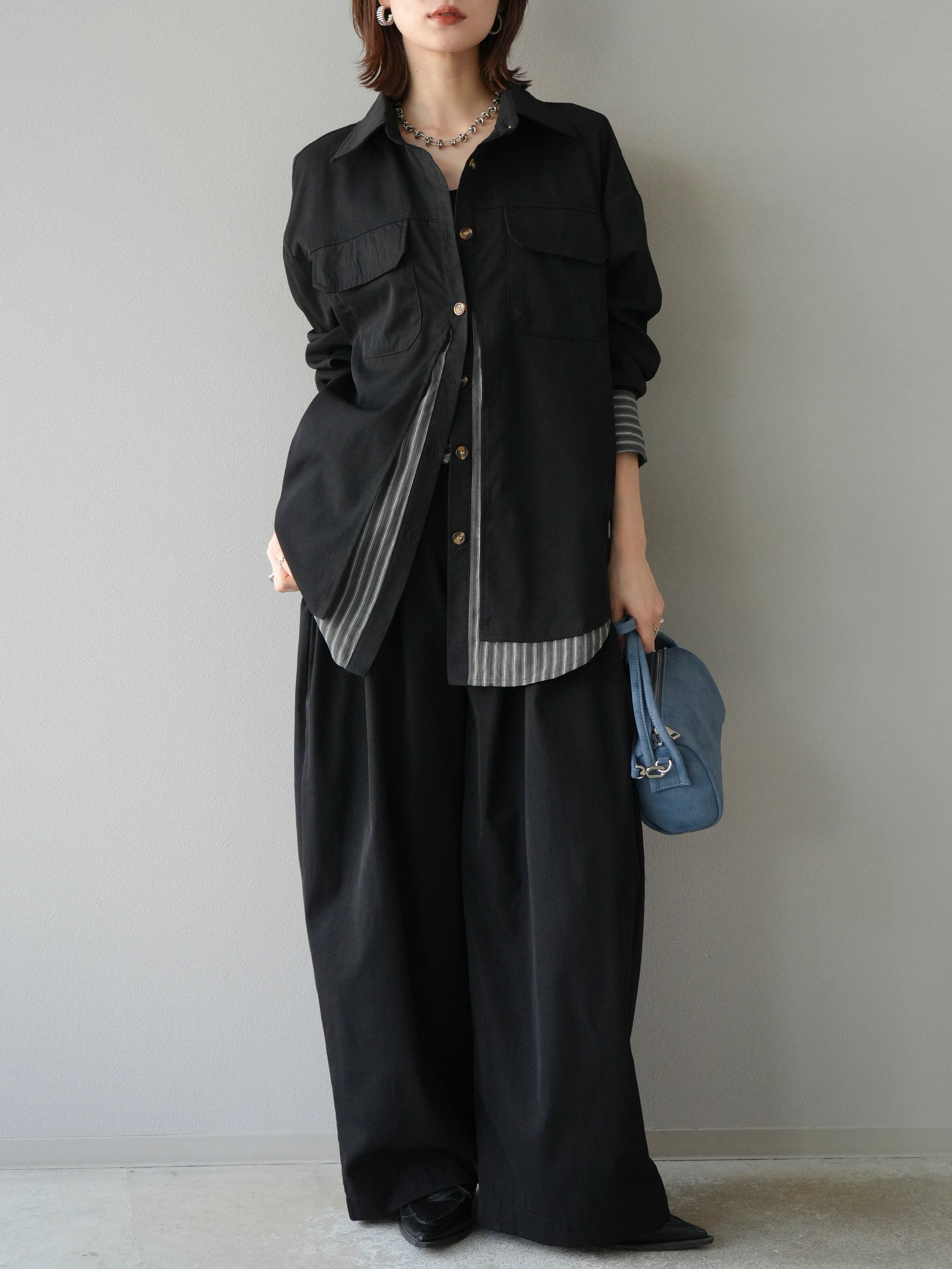 予約]ストライプレイヤードシャツ/ブラック – Lumier