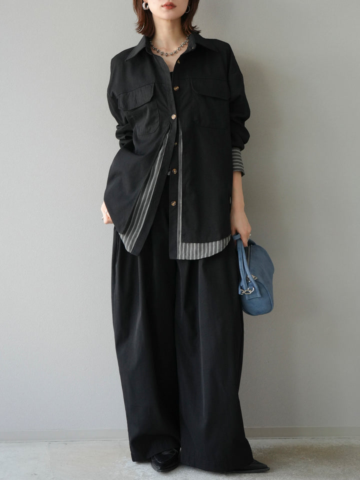 [予約]ストライプレイヤードシャツ/ブラック