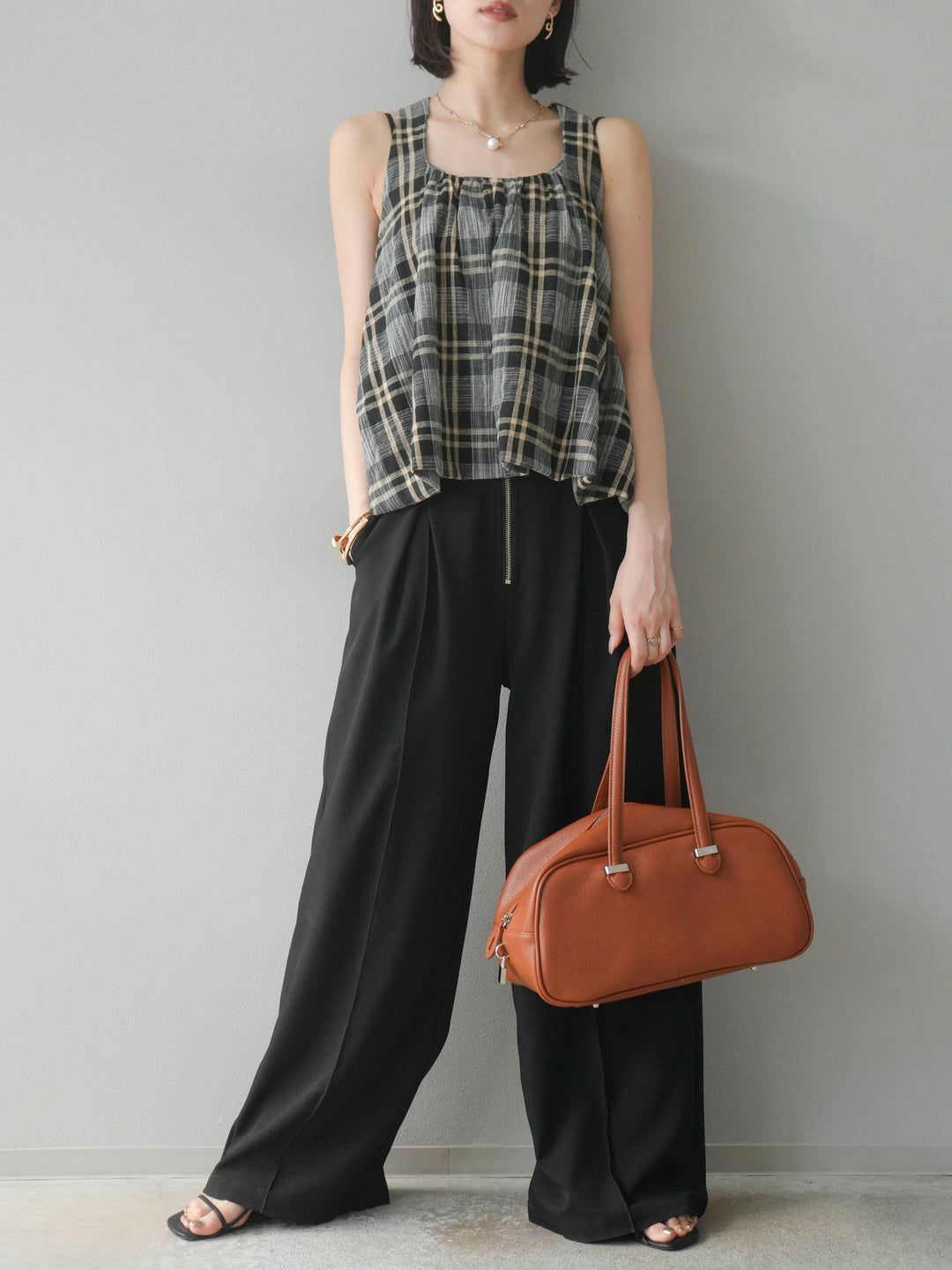 [予約]チェッククロスキャミプルオーバー/ブラック