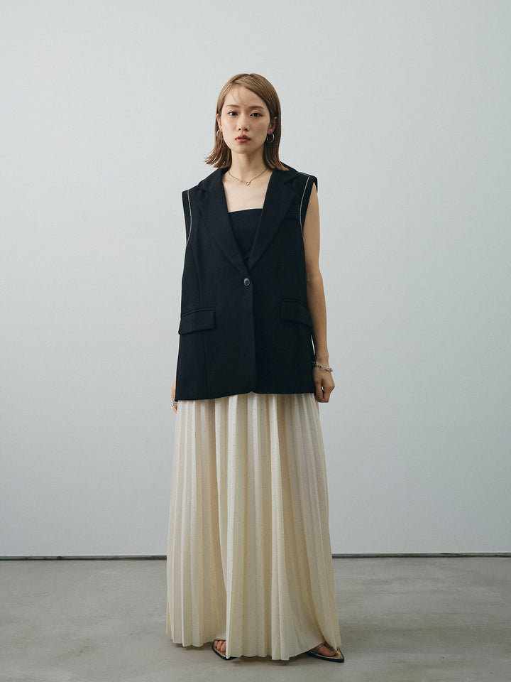 [予約]ラインストーンプリーツスカート/アイボリー