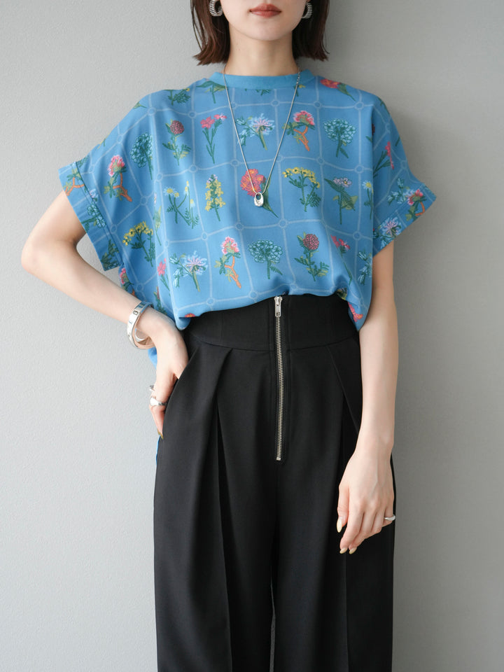 [予約]パッチワークフラワープリントプルオーバー/ブルー