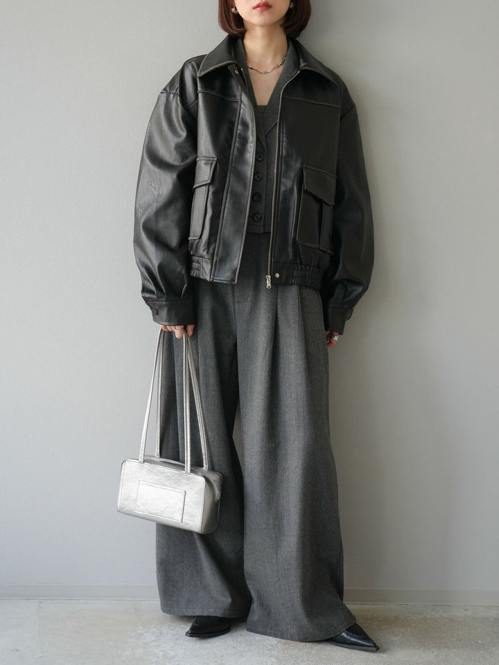 [予約]ツイードタッチタックワイドパンツ/ダークグレー