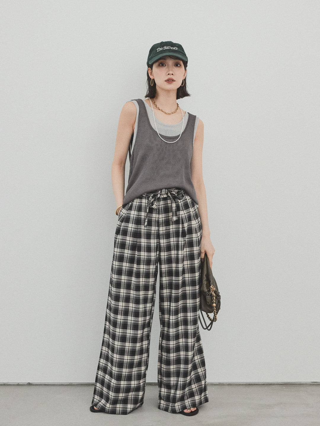 【SET】雙色疊穿針織背心+格紋寬褲（2套）