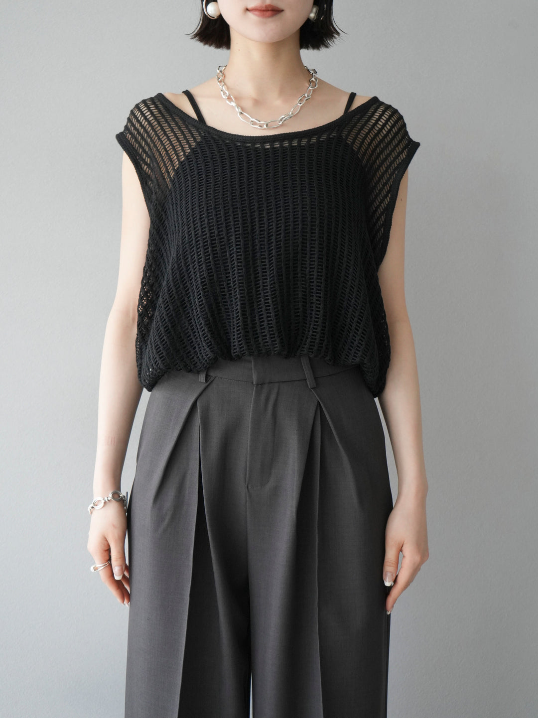 [Pre-order] Mesh knit balloon top/black