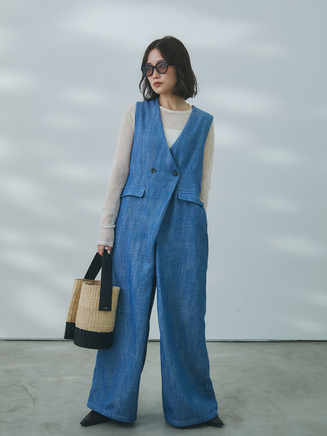 【Allure】[SET]デニムライクヘリンボーンサロペット+デニムライクヘリンボーンサロペット(2set)