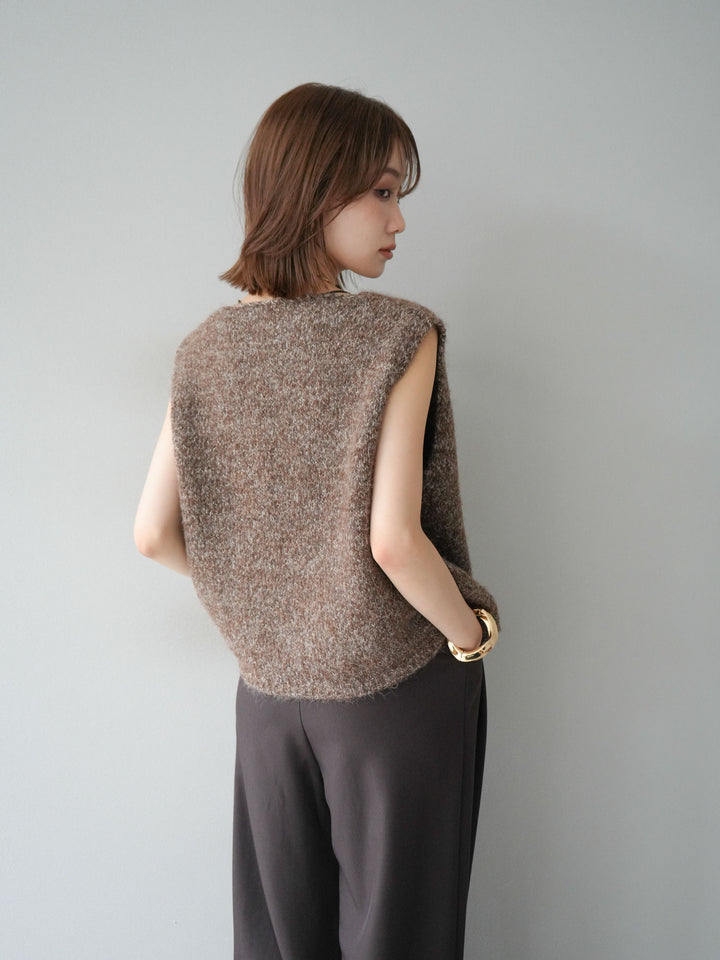 [予約]フロントZIPミックスニットベスト/ブラウン