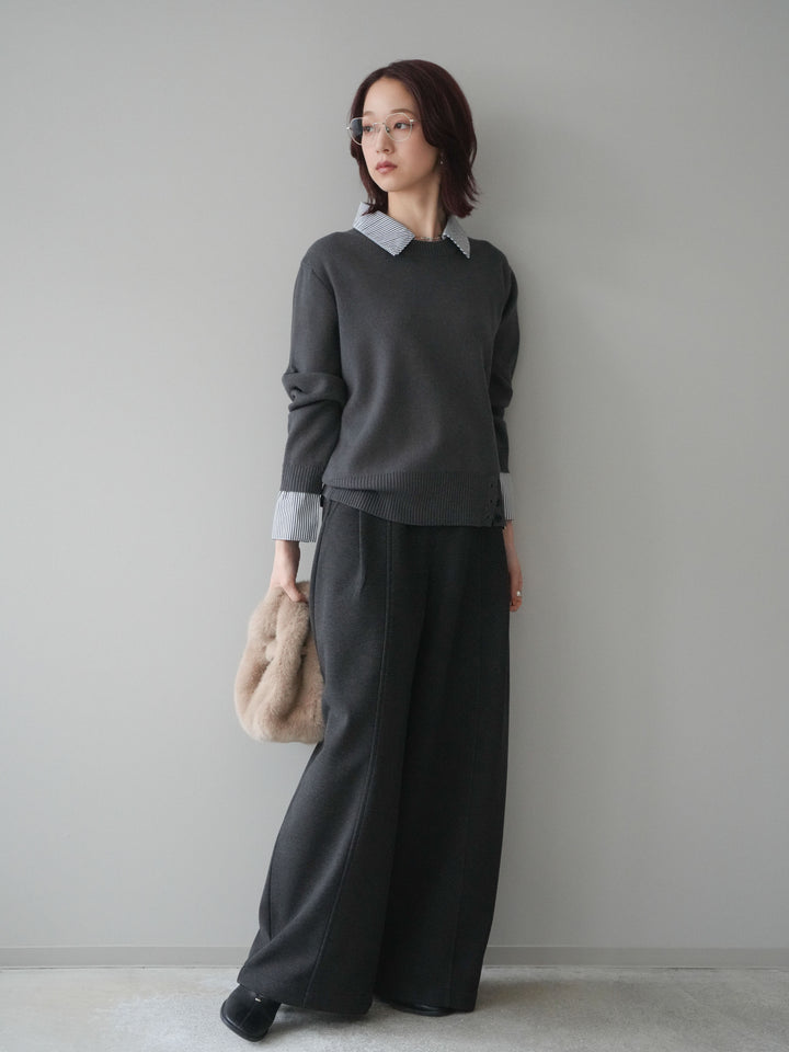 [予約]ベルト付き裏起毛ワイドパンツ/charcoal