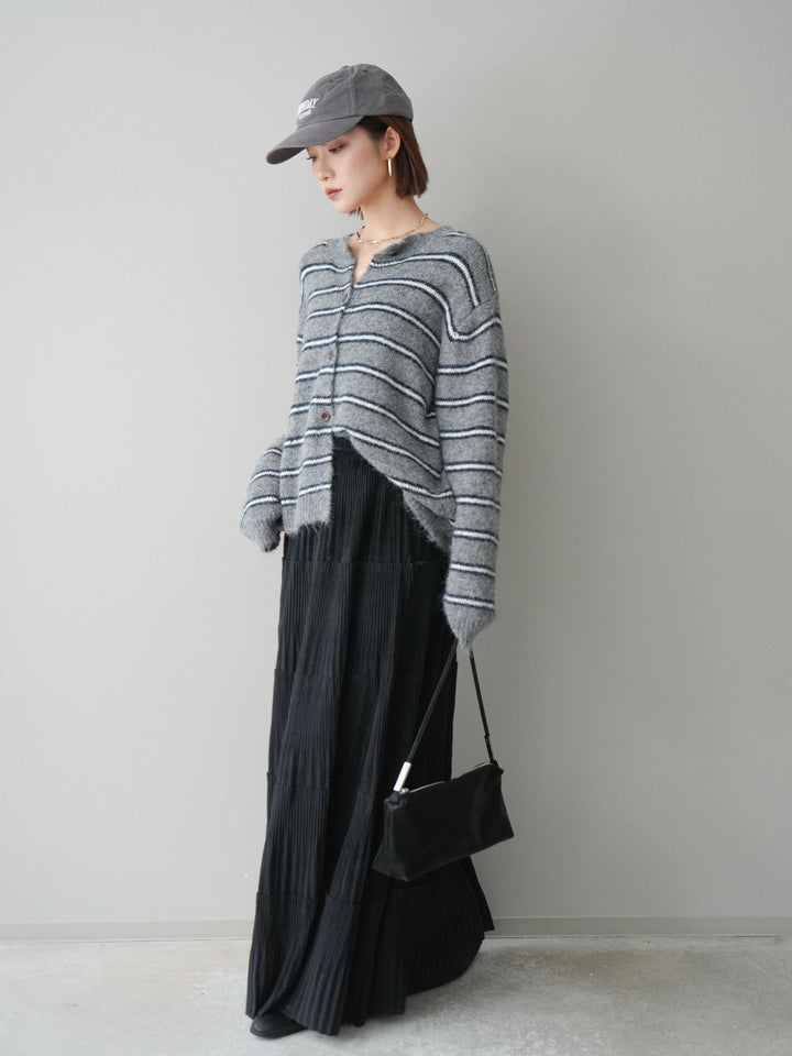 [予約]ボーダーシャギーニットカーディガン/gray