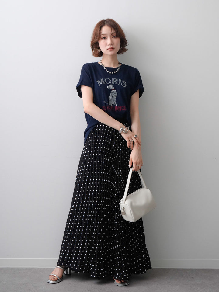 [SET]ドッグエンブロイダリーTEE+ドットアコーディオンプリーツスカート(2set)