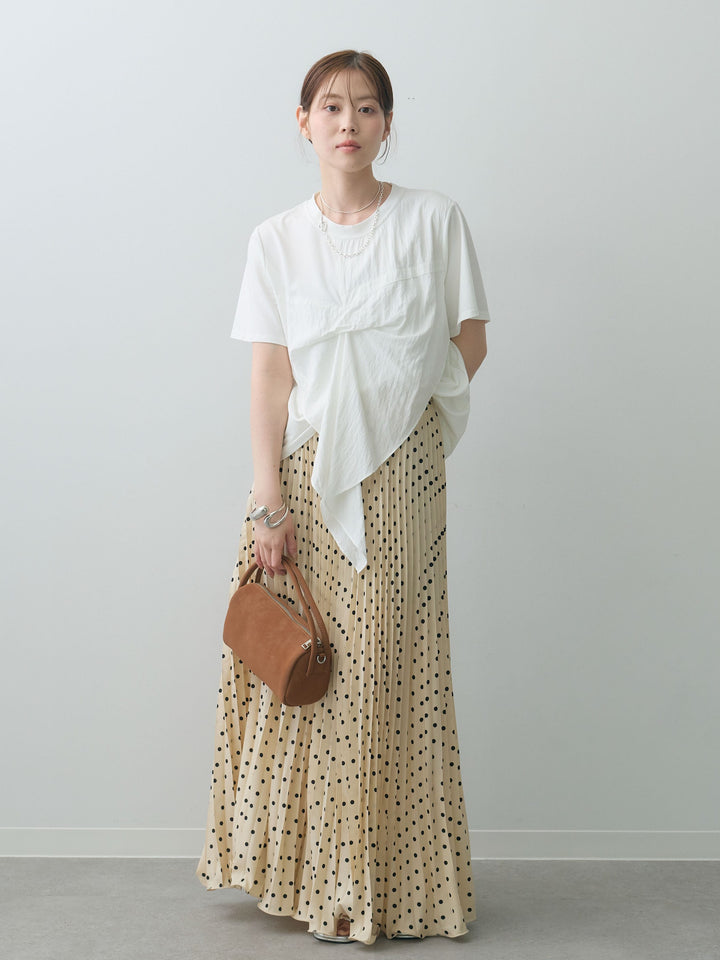 [SET]ラッフルドッキングTEE+ドットアコーディオンプリーツスカート(2set)