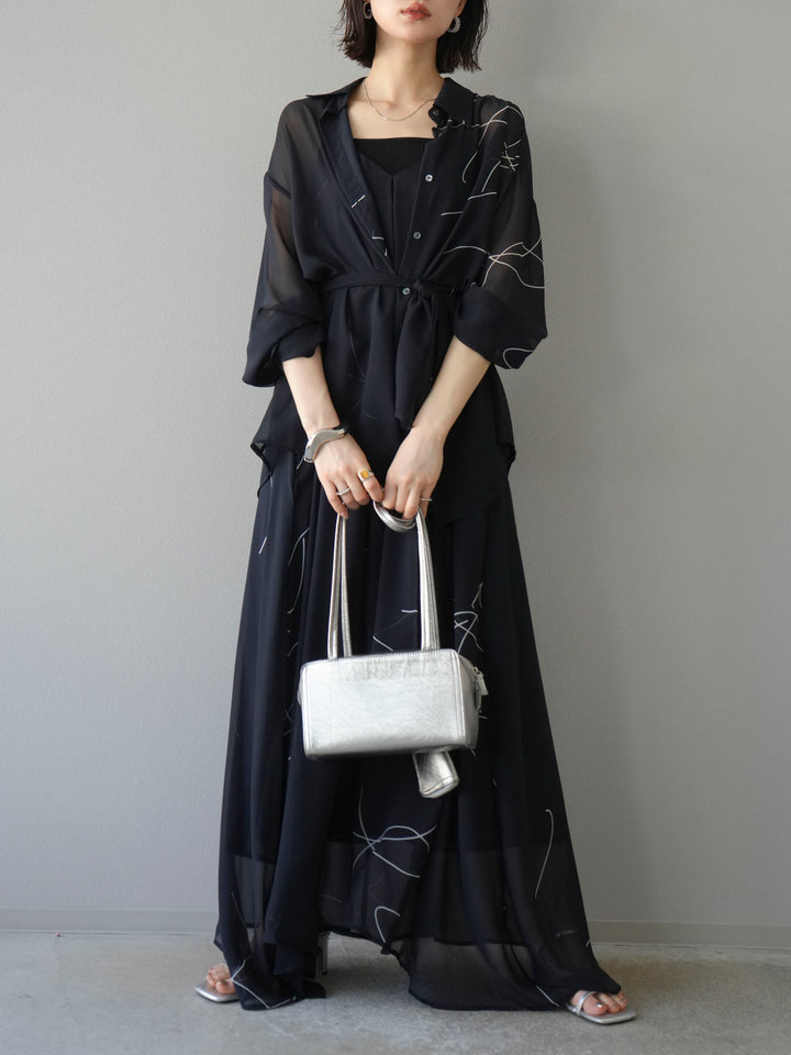 [SET]ペンタッチシフォンキャミワンピース+ペンタッチシフォンシャツ(2set)