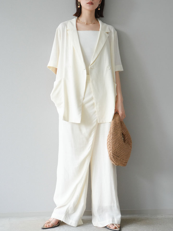 【預購】淺亞麻不對稱寬褲/可脫