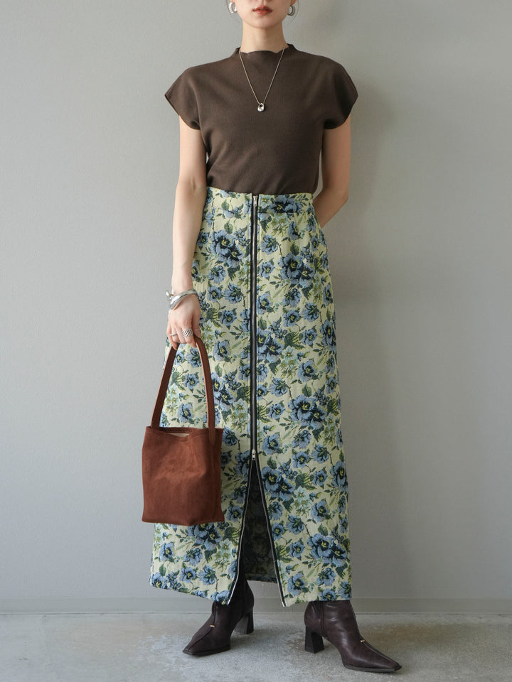 [予約]ゴブランフロントジップタイトスカート/ブルー