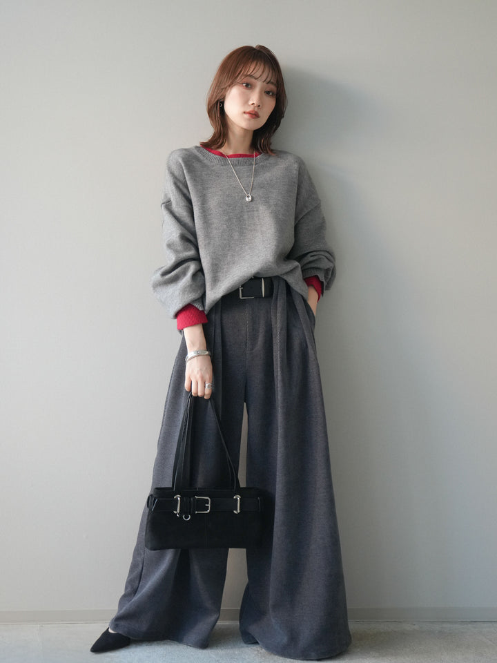 [予約]ヘンリーネック配色レイヤードニットプルオーバー/middlegray