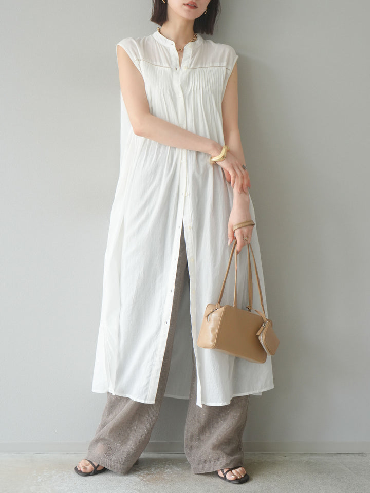 [預購] 棉金銀絲網眼休閒褲/米色