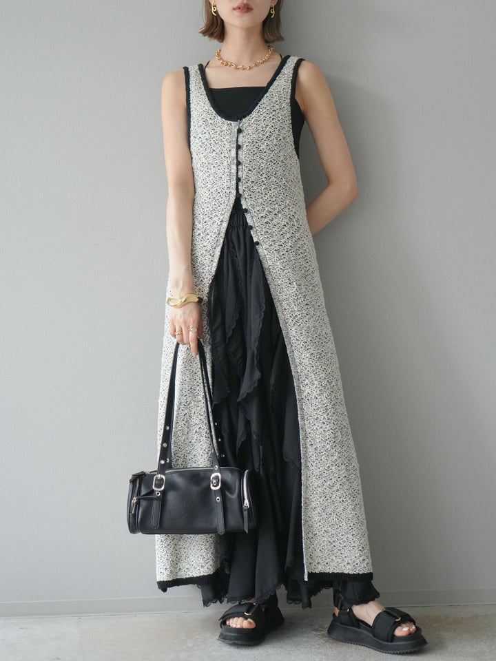 【預購】混紗前開衩洋裝/黑色