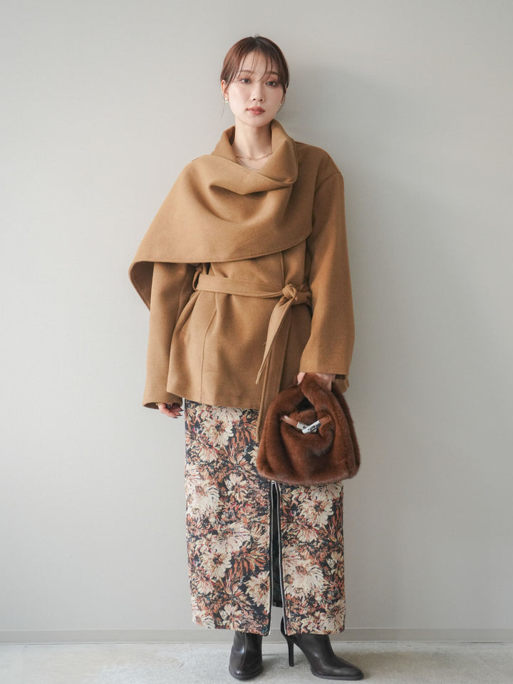 [予約]ストールデザインショートコート/camel